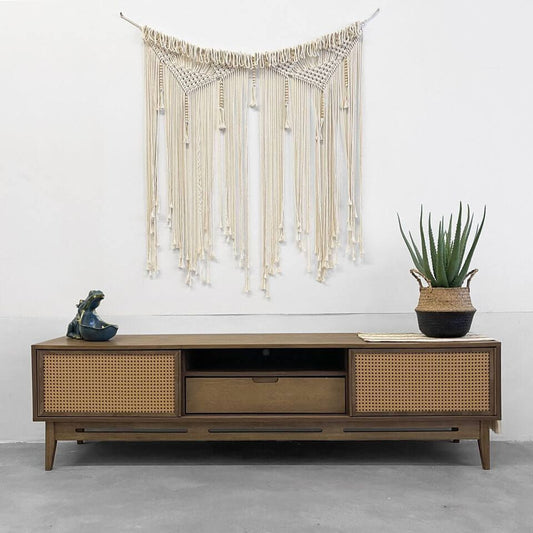 TV Console (Solid Teak Wood + Rattan Panel) - TimberCraft