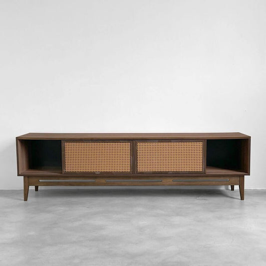 TV Console (Solid Teak Wood + Rattan Panel) - TimberCraft