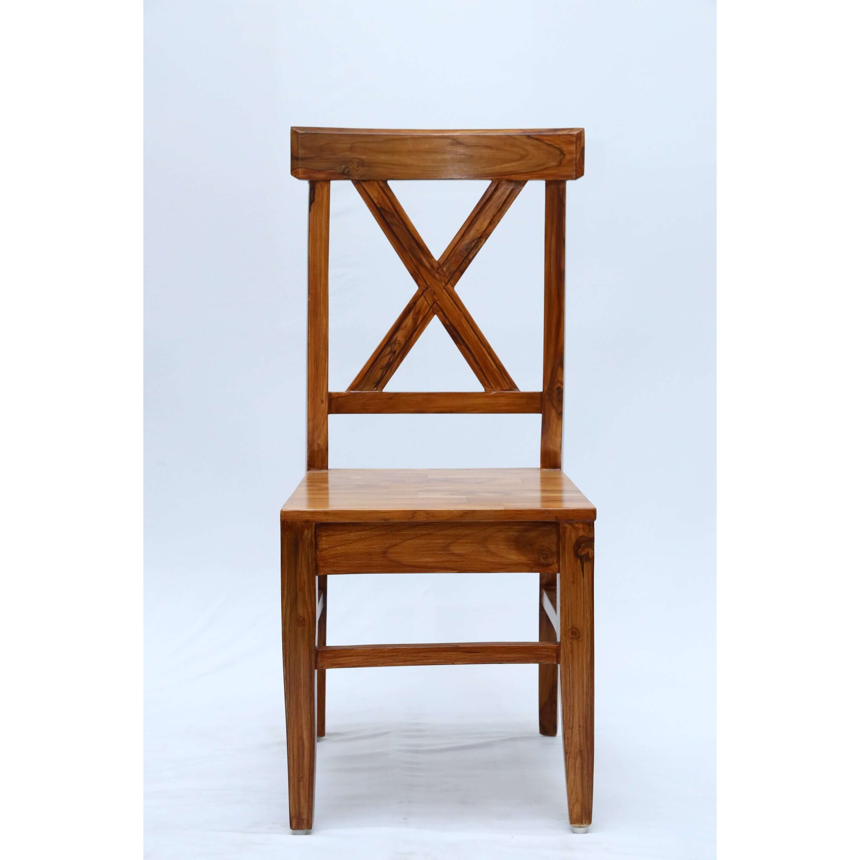 Teak wood dining chair with a X shaped backrest tch-2201