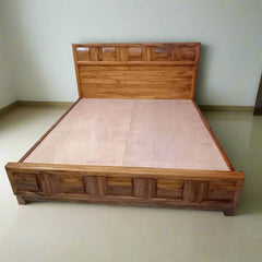 Teak Wood Block Bed Walnut - King Size