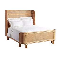 Unique King Size Natural Wicker Rattan Cane Sleigh Bed - TimberCraft
