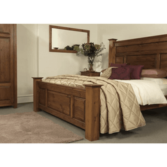Tall teak wood bed with a handsome 5.5 foot high headboard
