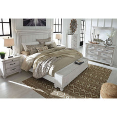 Wooden bedroom set with storage bench attached