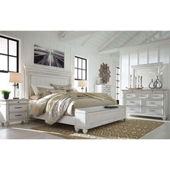Wooden bedroom set with storage bench attached