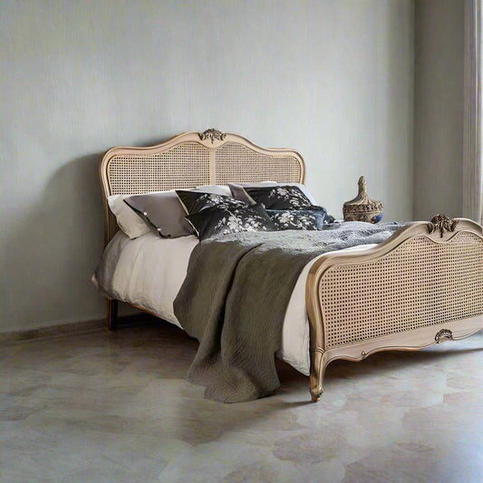 French Style Single Super king Noridc Rustic Antique King Queen Size teak Wooden Rattan Bed - TimberCraft