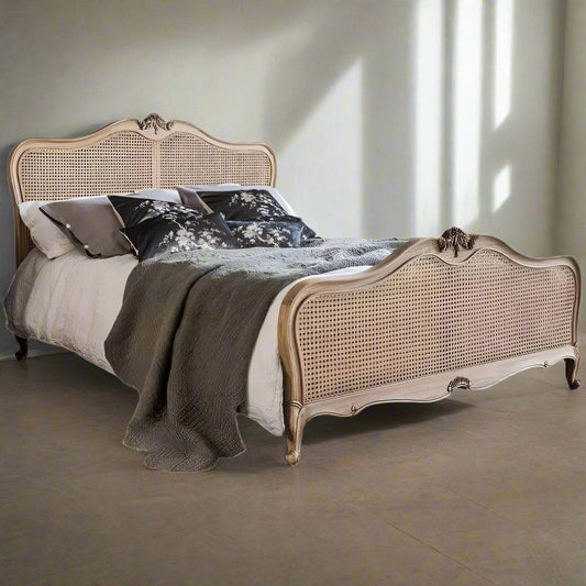 French Style Single Super king Noridc Rustic Antique King Queen Size teak Wooden Rattan Bed - TimberCraft