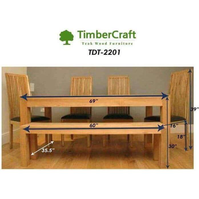 Indian Teak Wood Dining Table With 4 Chairs And 1 Bench TDT - 2201 - TimberCraft