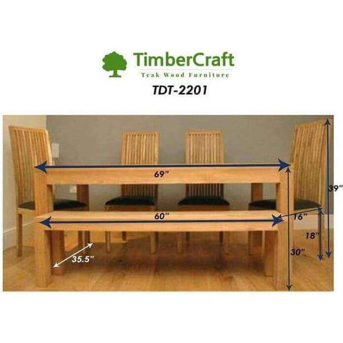 Indian Teak Wood Dining Table With 4 Chairs And 1 Bench TDT - 2201 - TimberCraft