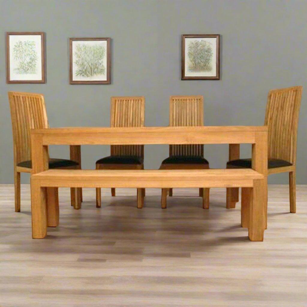 Indian Teak Wood Dining Table With 4 Chairs And 1 Bench TDT - 2201 - TimberCraft
