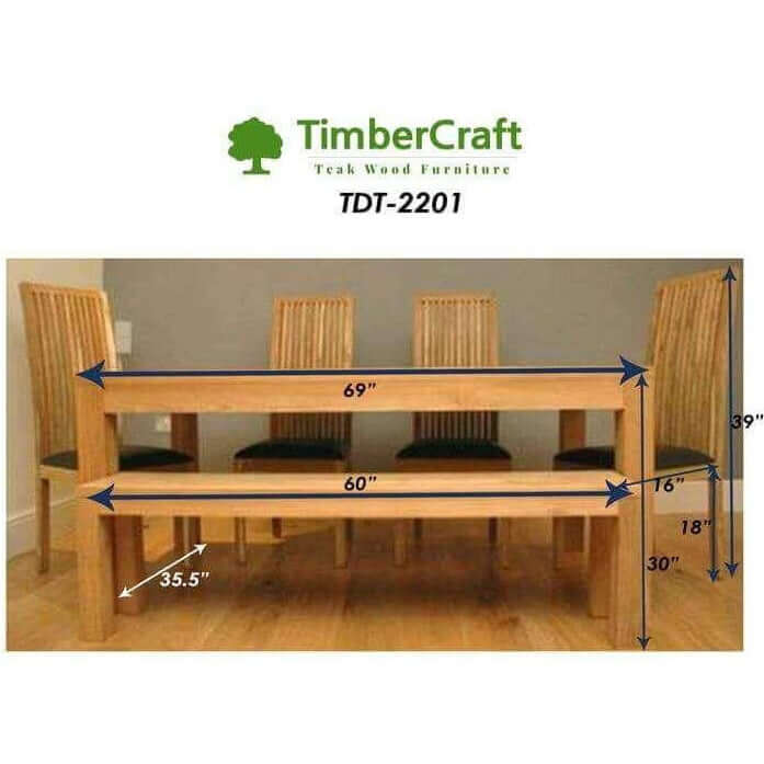 Indian Teak Wood Dining Table With 4 Chairs And 1 Bench TDT-2201 - TimberCraft