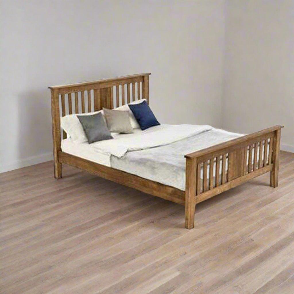 King Size Teak Wood Bed Frame With Slatted Head Board - TimberCraft