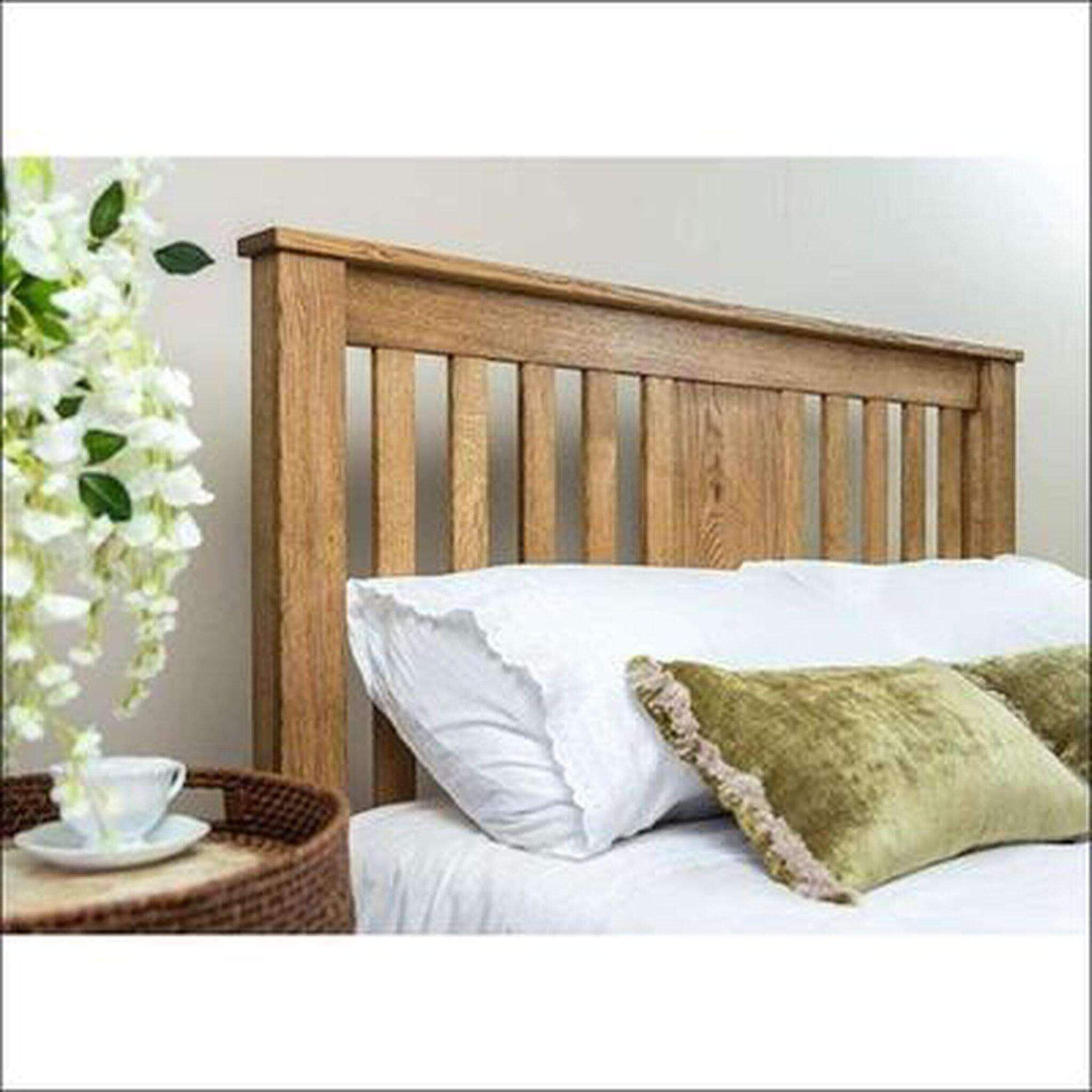 King Size Teak Wood Bed Frame With Slatted Head Board - TimberCraft