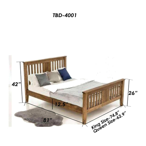 King Size Teak Wood Bed Frame With Slatted Head Board - TimberCraft