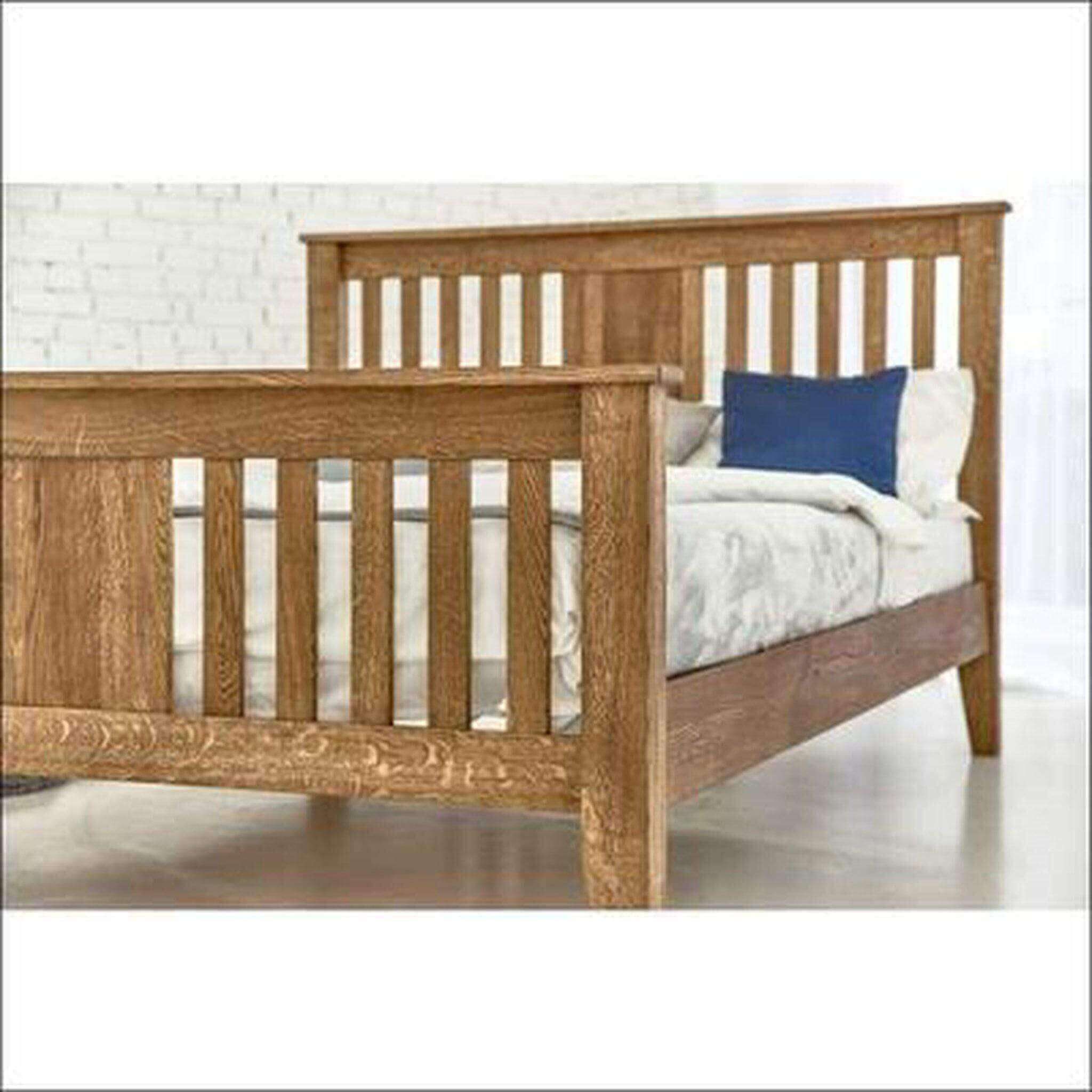 King Size Teak Wood Bed Frame With Slatted Head Board - TimberCraft