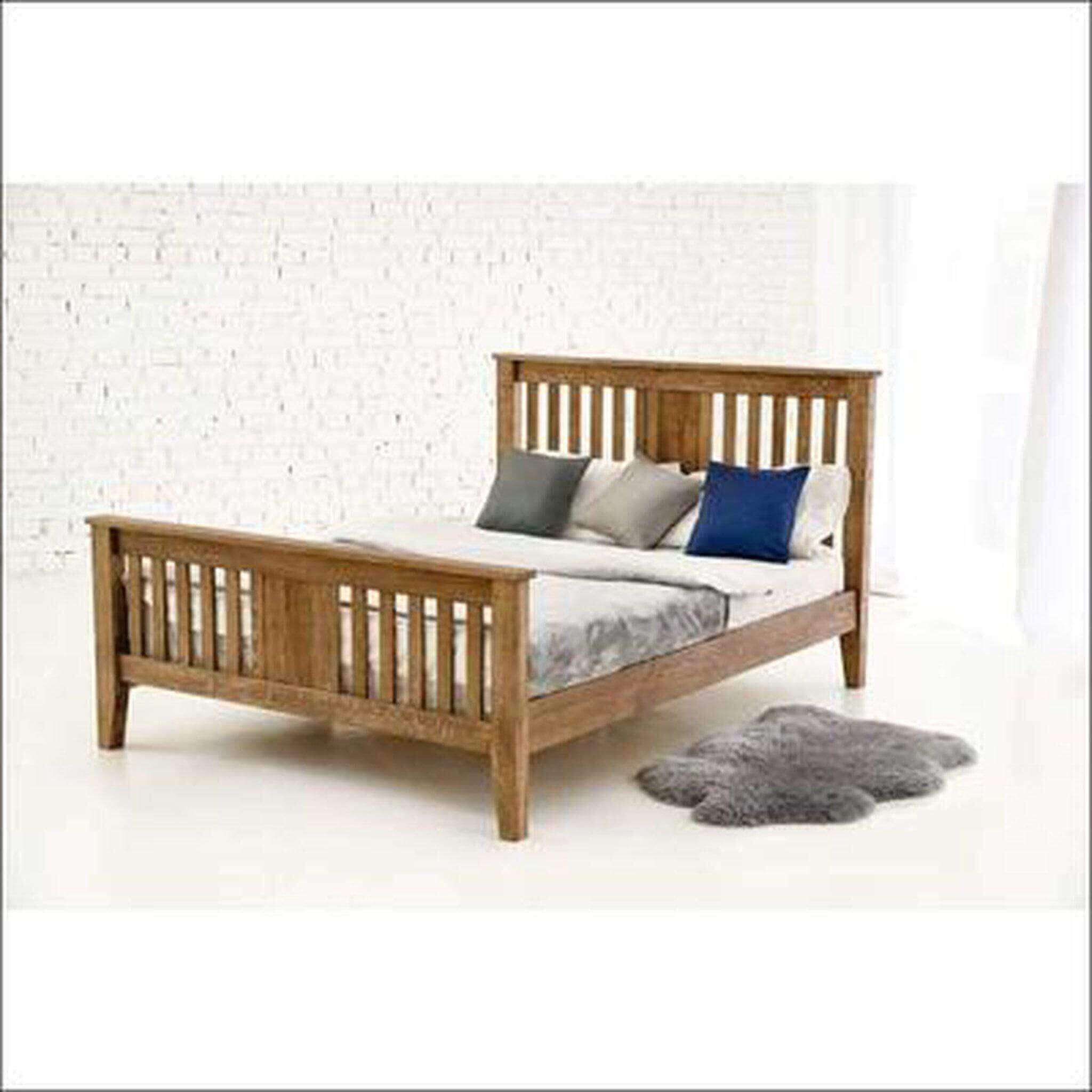 King Size Teak Wood Bed Frame With Slatted Head Board - TimberCraft