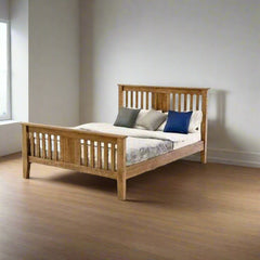 King Size Teak Wood Bed Frame With Slatted Head Board - TimberCraft