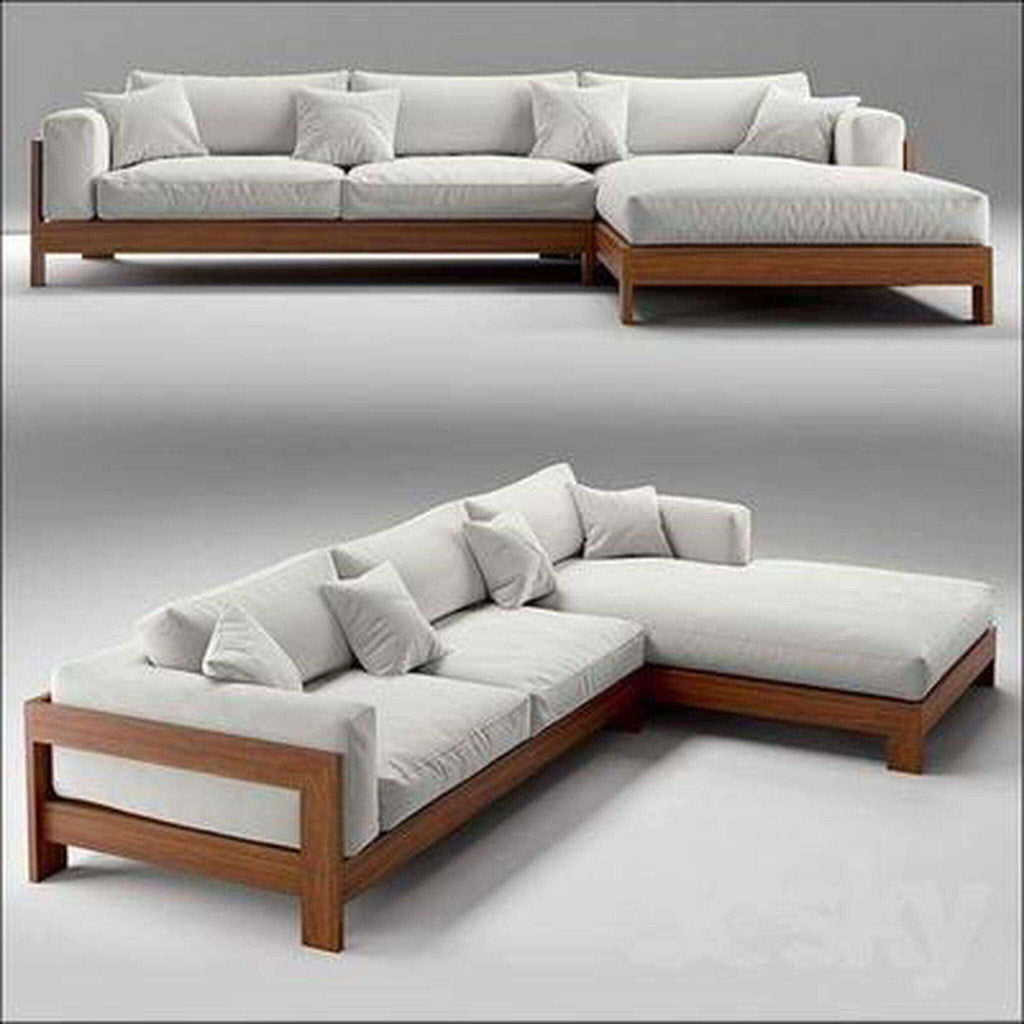 L - shaped wooden sofa set design - Sectional corner sofa - TimberCraft