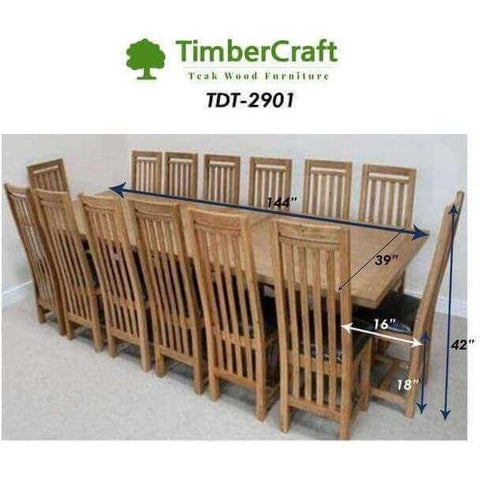 Large Dining Table Set in Natural Teak Wood Finish TDT - 2901 - TimberCraft
