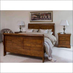 Louis Philippe teak wood double bed frame - TimberCraft