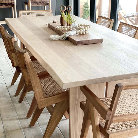 luxurious wooden dinning table , modern teak and cane big dinning table - TimberCraft