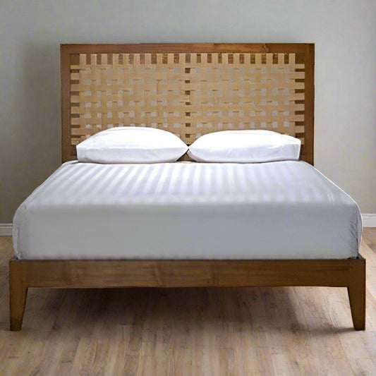 Niwar Teak Wood Bed With Cotton Webbing On Head Panel - TimberCraft