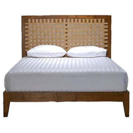 Niwar Teak Wood Bed With Cotton Webbing On Head Panel - TimberCraft