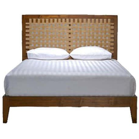 Niwar Teak Wood Bed With Cotton Webbing On Head Panel - TimberCraft