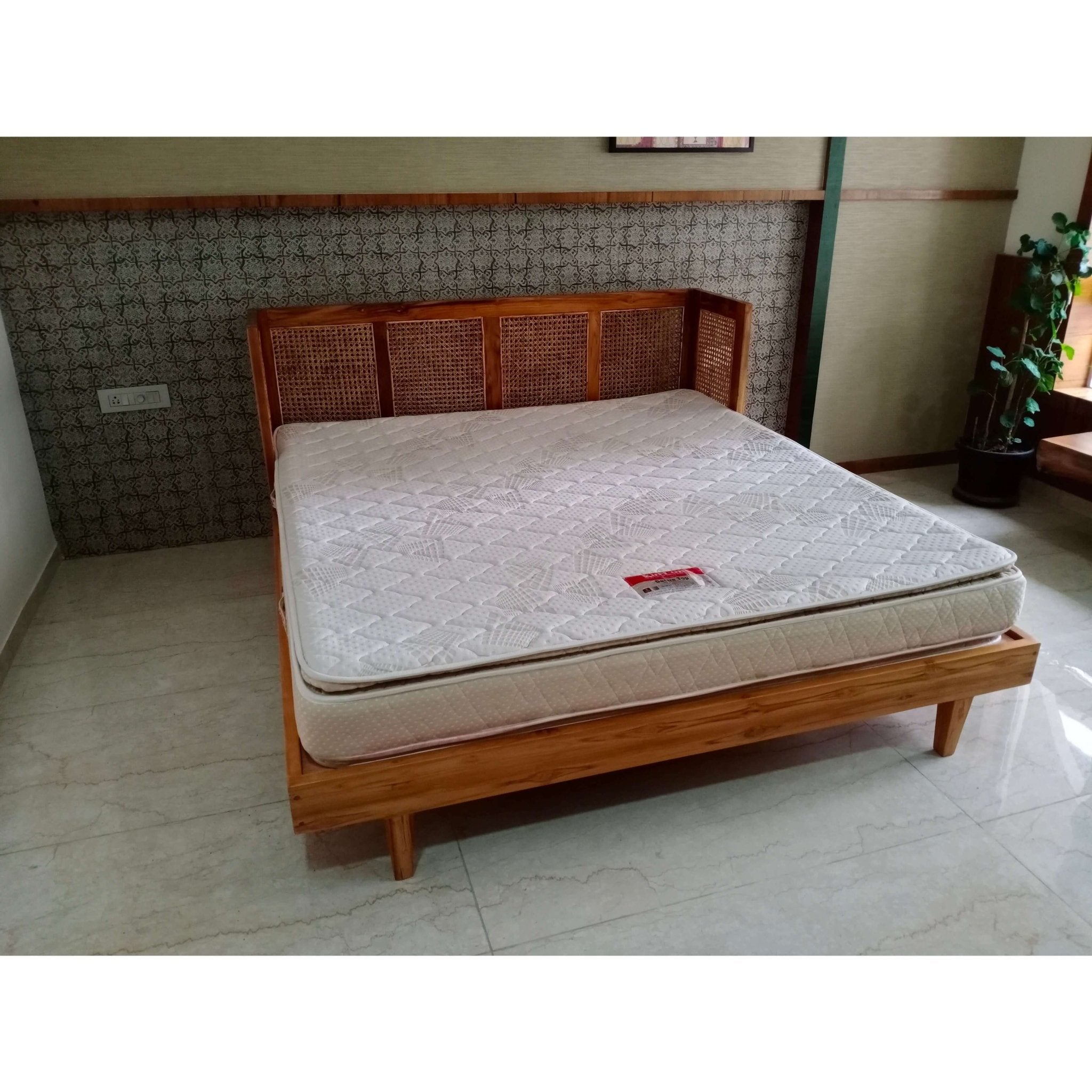 Rattan Wicker headboard teak wood bed TBD - 6001 - TimberCraft