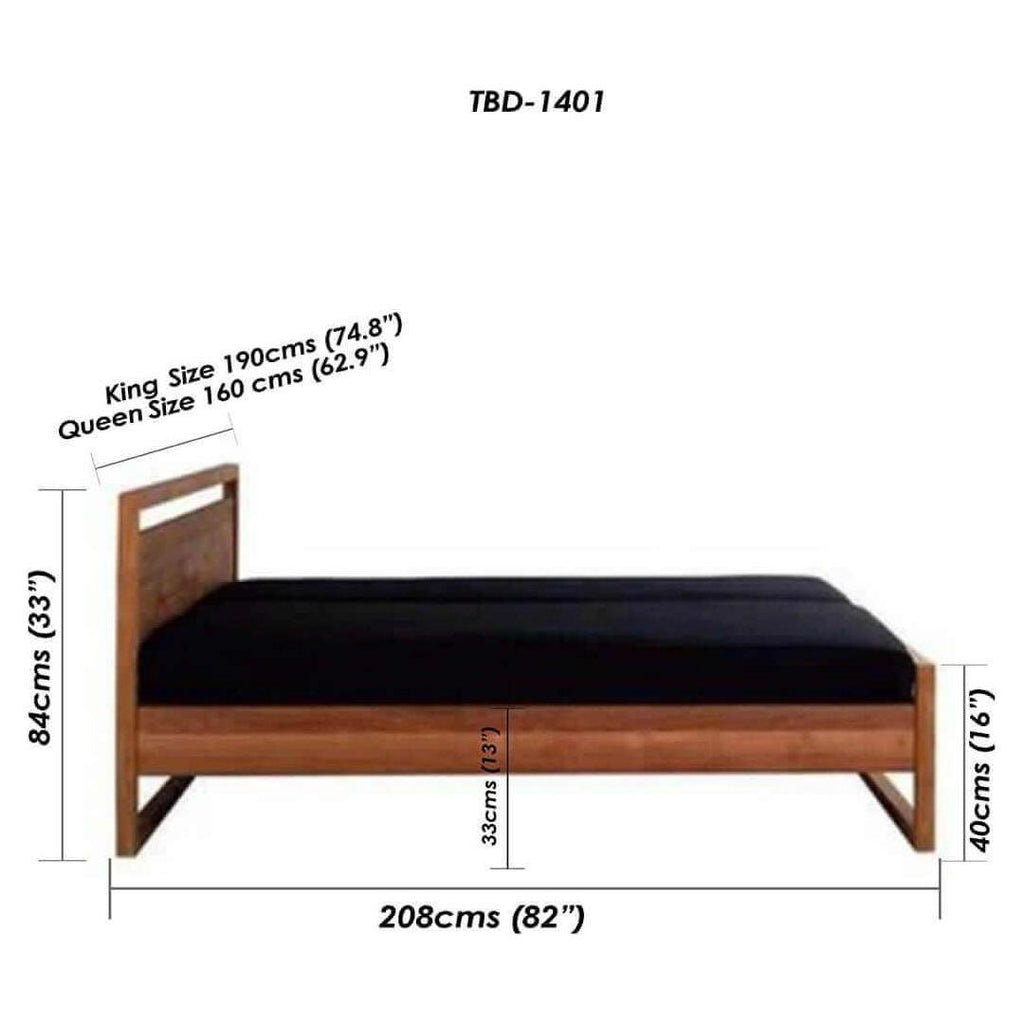 Solid Teak Platform Bed | Walnut Finish | Scandinavian Design - TimberCraft