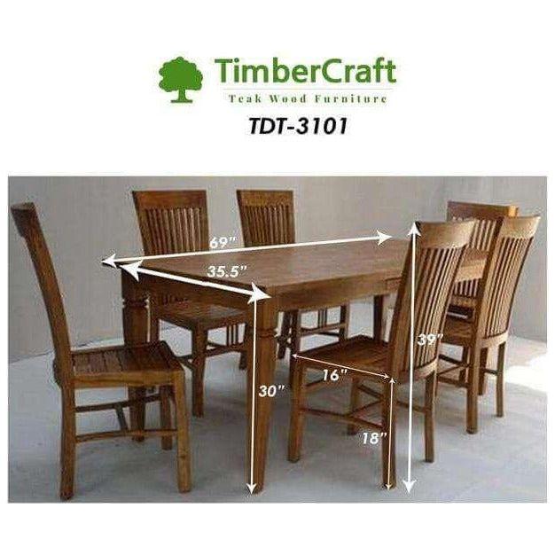 Teak Dining Table With 6 Teak Chairs TDT - 3101 - TimberCraft