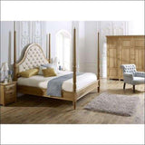 Teak Four Poster Bed With Tufted Head Panel - TimberCraft