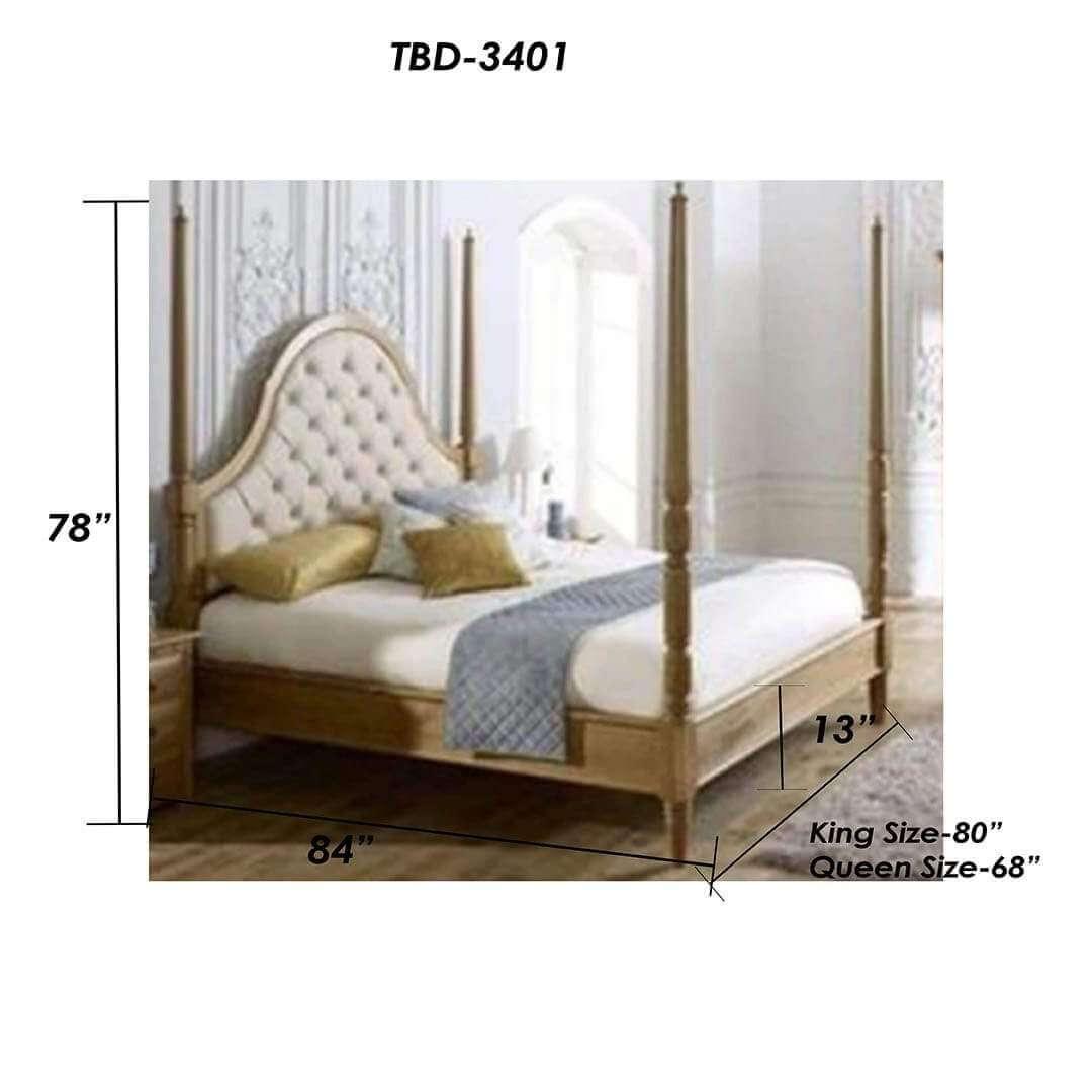 Teak Four Poster Bed With Tufted Head Panel - TimberCraft