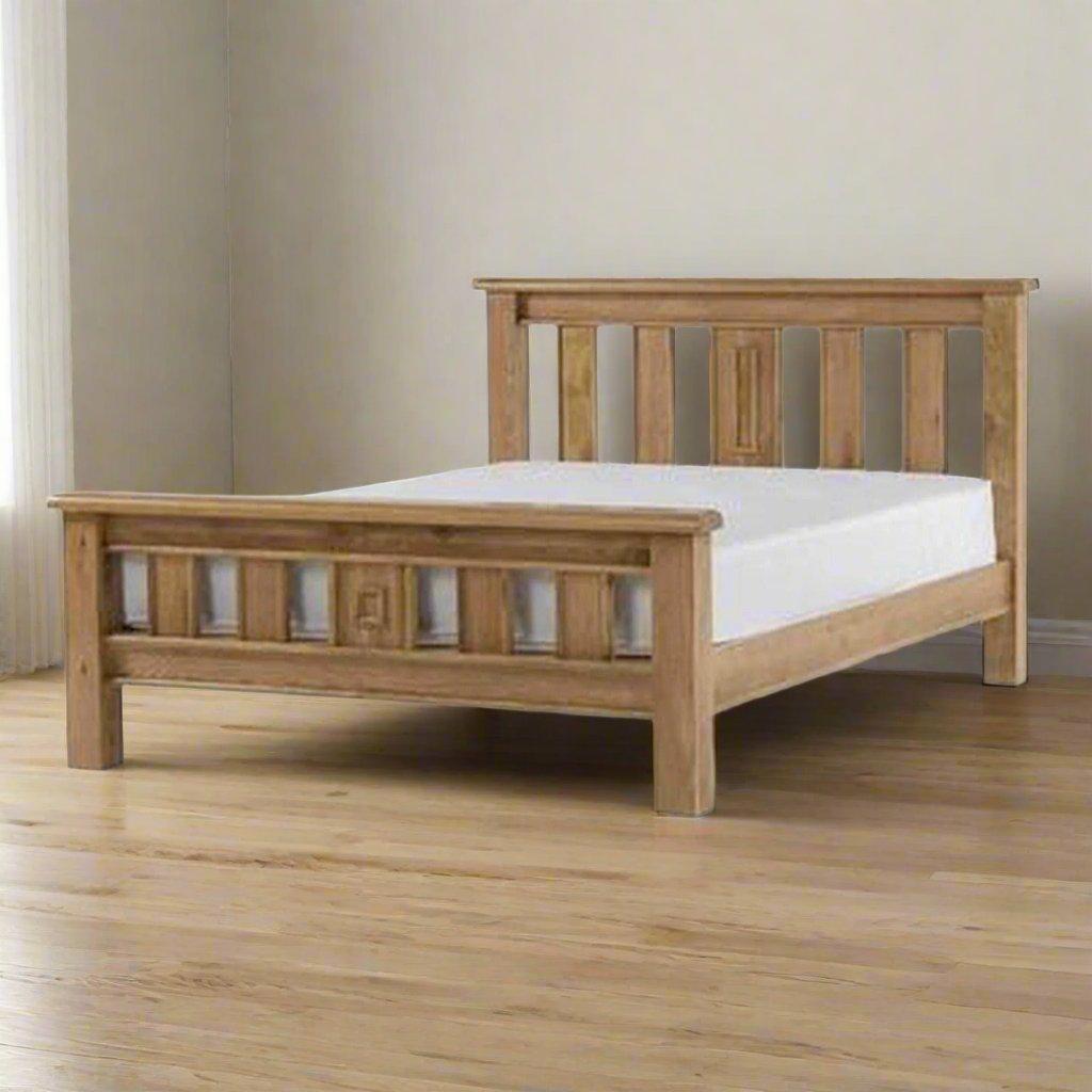 Teak Wood Bed Frame with Slatted Design - TimberCraft