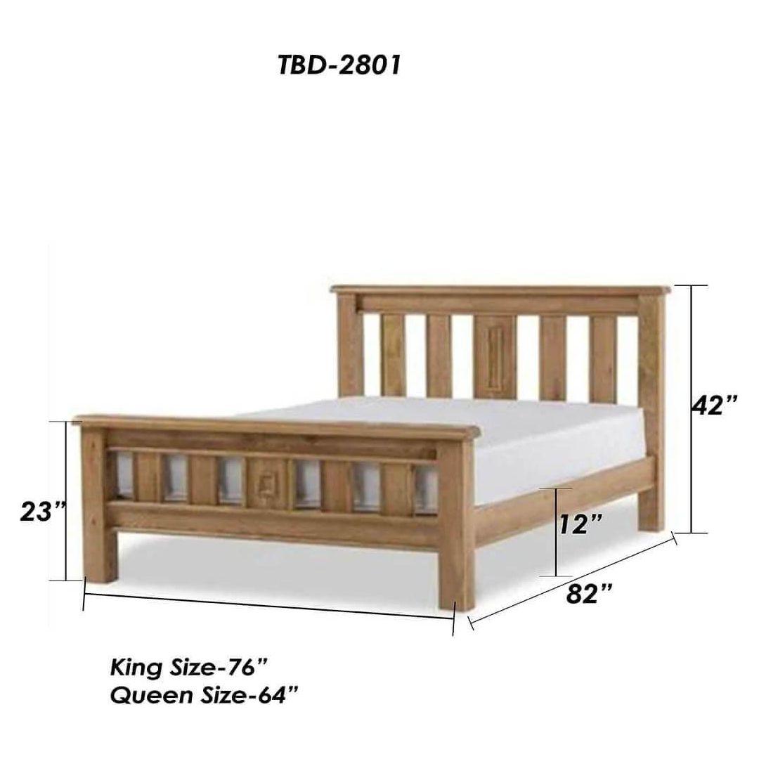 Teak Wood Bed Frame with Slatted Design - TimberCraft