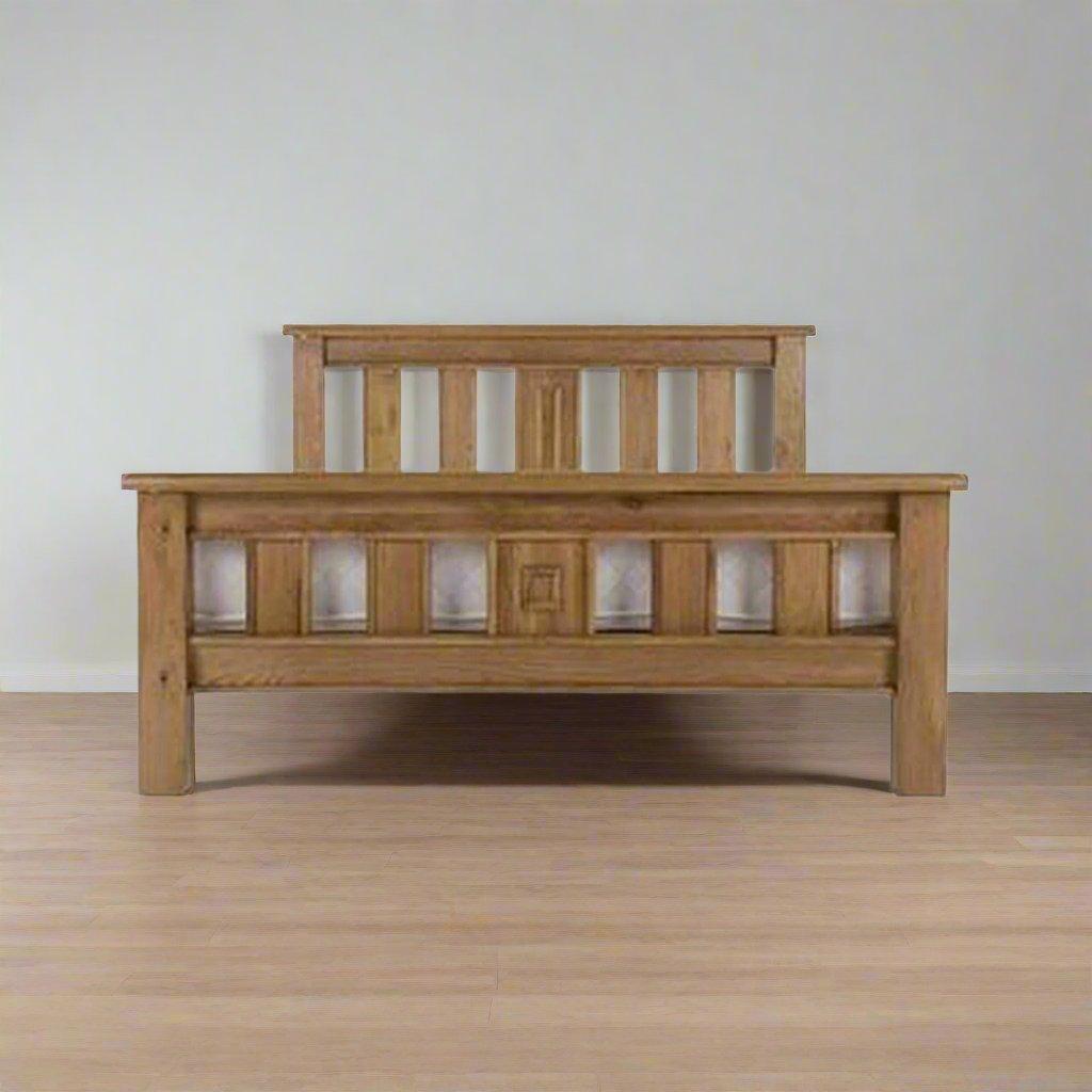 Teak Wood Bed Frame with Slatted Design - TimberCraft