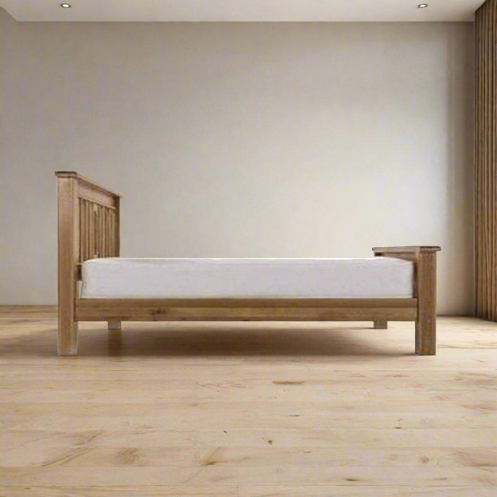 Teak Wood Bed Frame with Slatted Design - TimberCraft