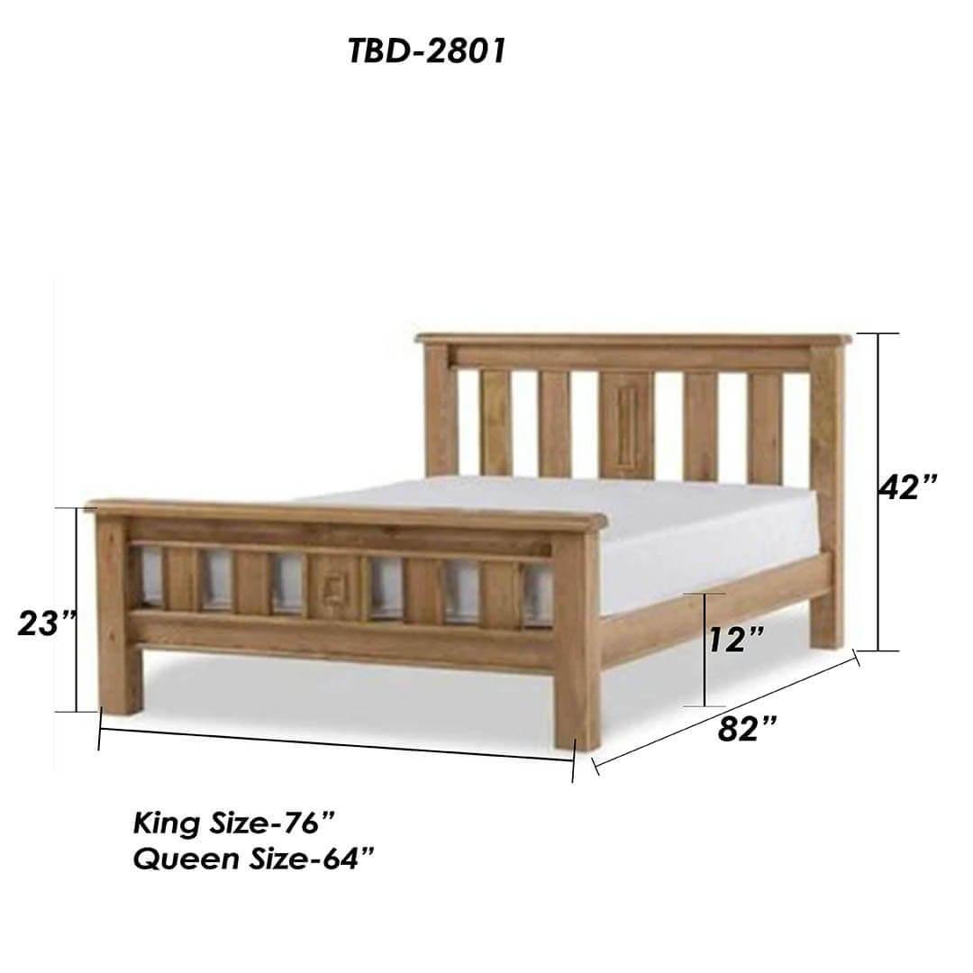 Teak Wood Bed Frame with Slatted Design - TimberCraft