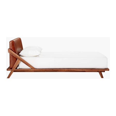 Teak Wood Bed With Italian Leather Upholstered Headboard - TimberCraft