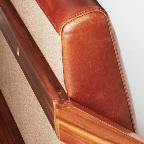 Teak Wood Bed With Italian Leather Upholstered Headboard - TimberCraft