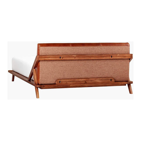 Teak Wood Bed With Italian Leather Upholstered Headboard - TimberCraft