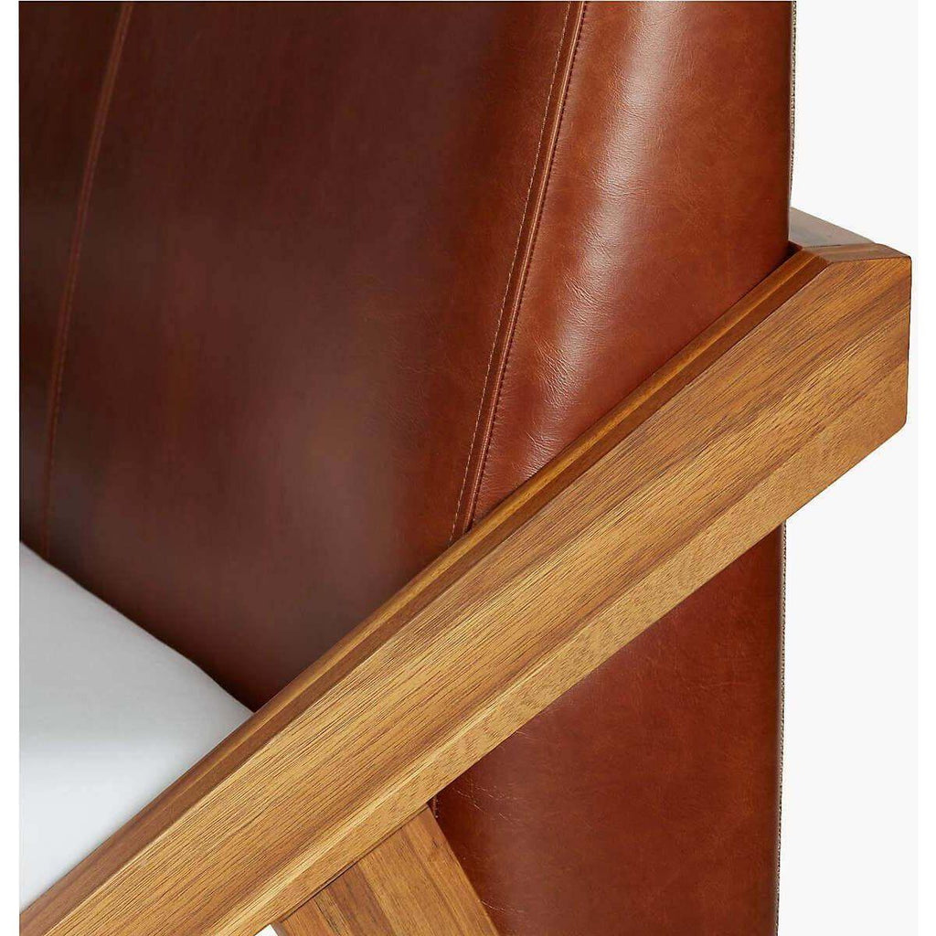 Teak Wood Bed With Italian Leather Upholstered Headboard - TimberCraft