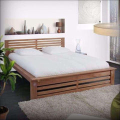 Teak Wood Bed With Slatted headboard TBD-1801 - TimberCraft