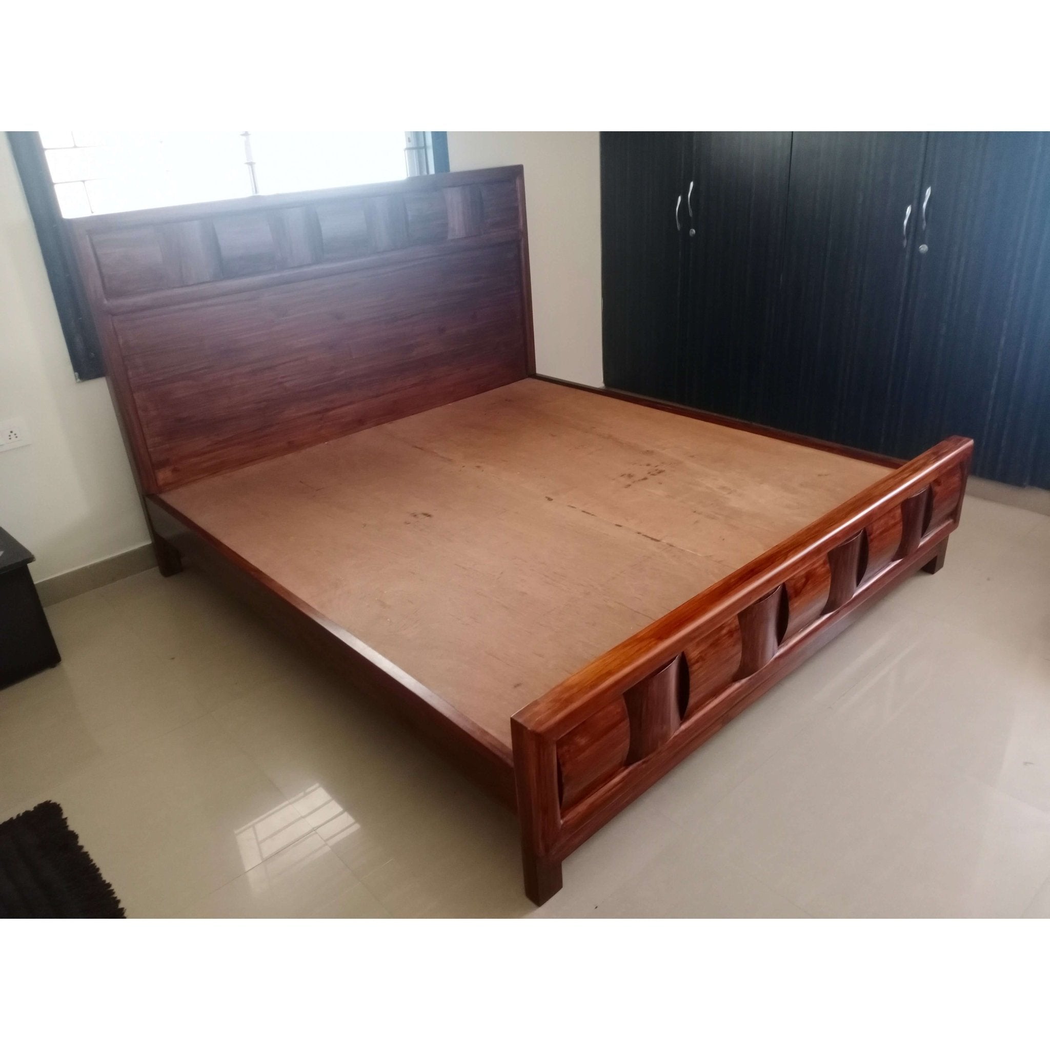 Teak Wood Block Bed Walnut - King Size - TimberCraft