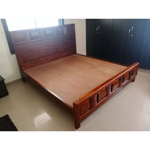 Teak Wood Block Bed Walnut - King Size - TimberCraft