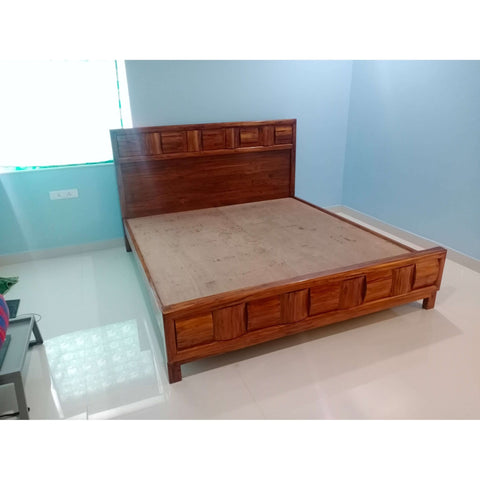Teak Wood Block Bed Walnut - King Size - TimberCraft