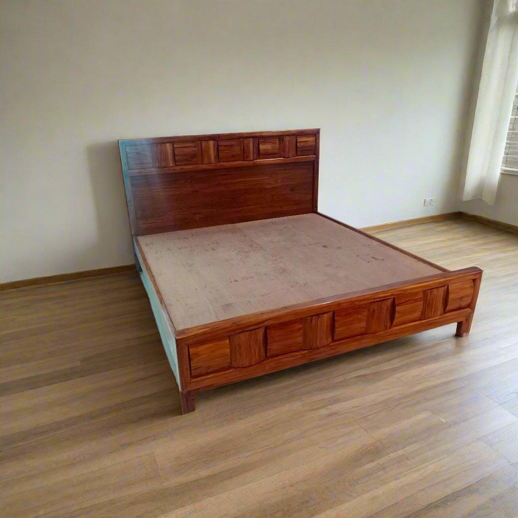 Teak Wood Block Bed Walnut - King Size - TimberCraft