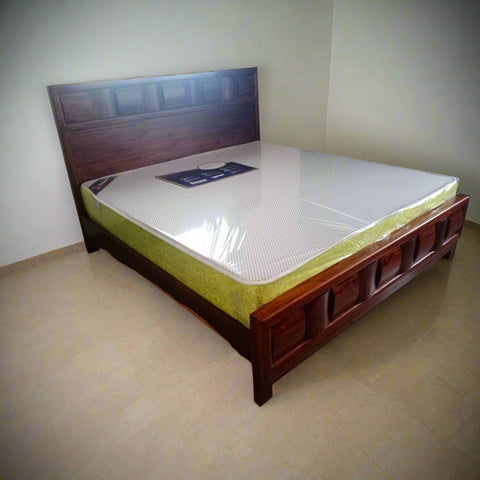 Teak Wood Block Bed Walnut - King Size - TimberCraft