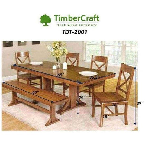 Teak Wood Dining Room Table , 4 Chairs + 1 Bench TDT - 2001 - TimberCraft