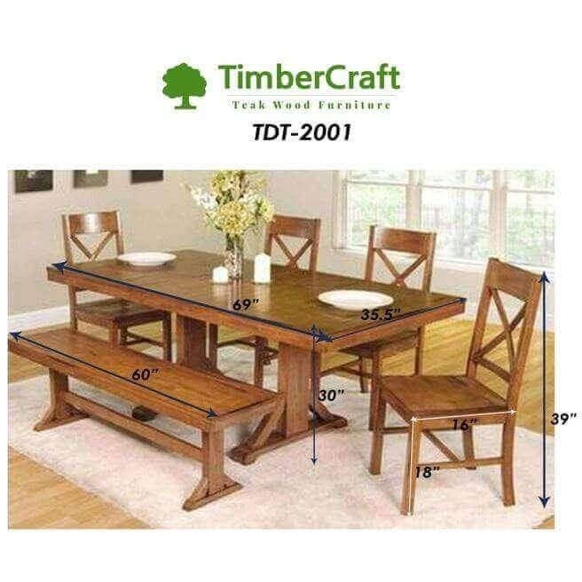 Teak Wood Dining Room Table , 4 Chairs + 1 Bench TDT-2001 - TimberCraft