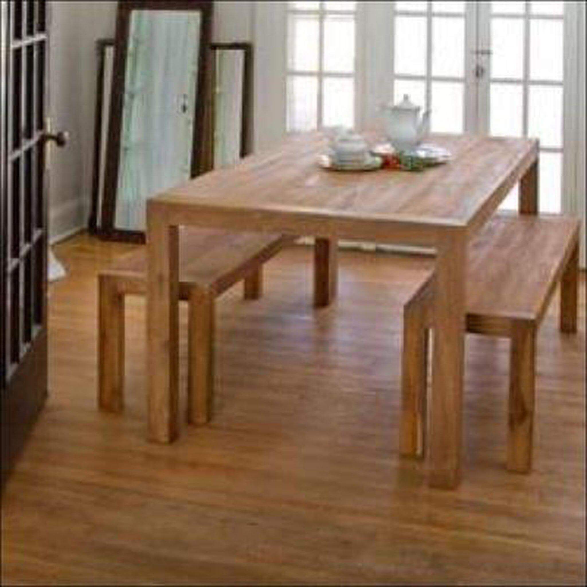Teak Wood Dining Table Set With 2 Benches TDT-1601 - TimberCraft